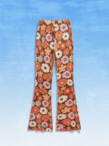 Goldendazeillustration Hippie Floral Print Flare Leg Pants - Multicolor - View 1