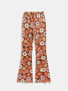 Goldendazeillustration Hippie Floral Print Flare Leg Pants - Multicolor - View 2