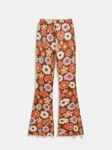 Goldendazeillustration Hippie Floral Print Flare Leg Pants - Multicolor - View 6