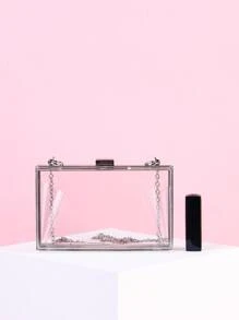 Vincy閃爍手提袋透明鏈子盒子小亮片亞克力盒包，女士鏈式斜挎晚禮服袋，夾子手拿包，適用於派對和婚禮 - 無色 - 查看 4