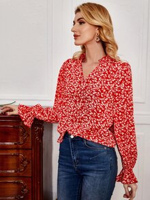 SHEIN 滿版印花荷葉袖襯衫 - 彩色 - 查看 3