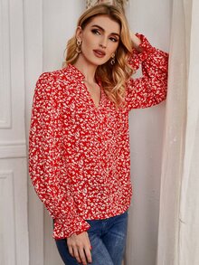 SHEIN 滿版印花荷葉袖襯衫 - 彩色 - 查看 4