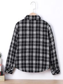 Boys Plaid Flap Pocket Tweed Overcoat - Black and White - View 2