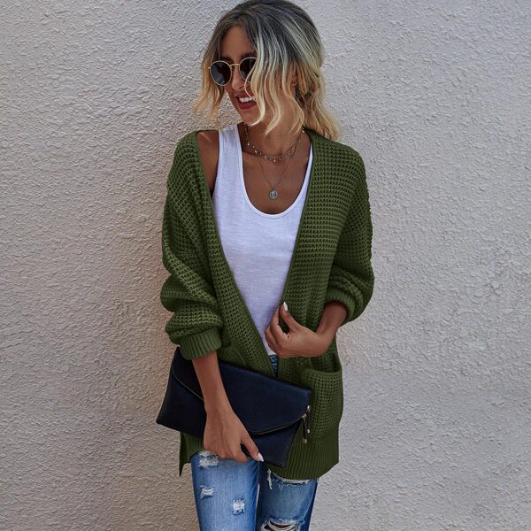 

Dual Pockets Drop Shoulder Cardigan, Olive green