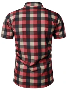 Manfinity Hombres Camisa con estampado de cuadros con botón delantero - Multicolor - Ver 2