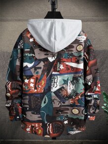 男士抽象印花拼接帽子襯衫不帶T恤 - 彩色 - 查看 2