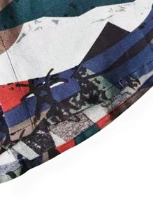 男士抽象印花拼接帽子襯衫不帶T恤 - 彩色 - 查看 3