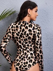 SHEIN Unity Leopard Print Slim Fit Bodysuit - Multicolor - View 2