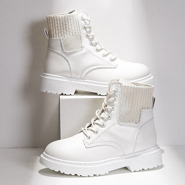 

Minimalist Lace-up Front Combat Boots, Beige
