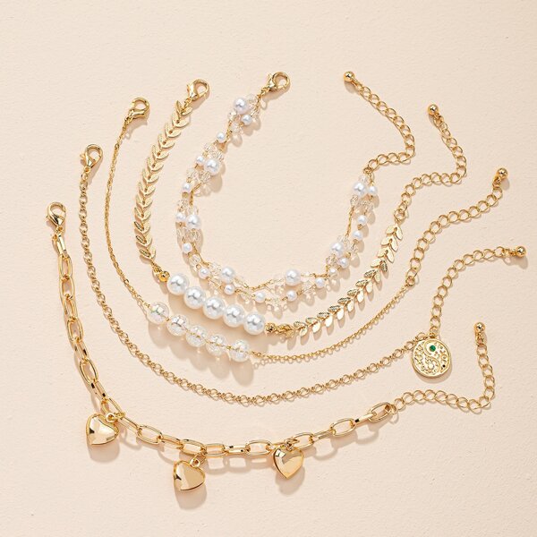 

5pcs Faux Pearl Decor Bracelet, Multicolor