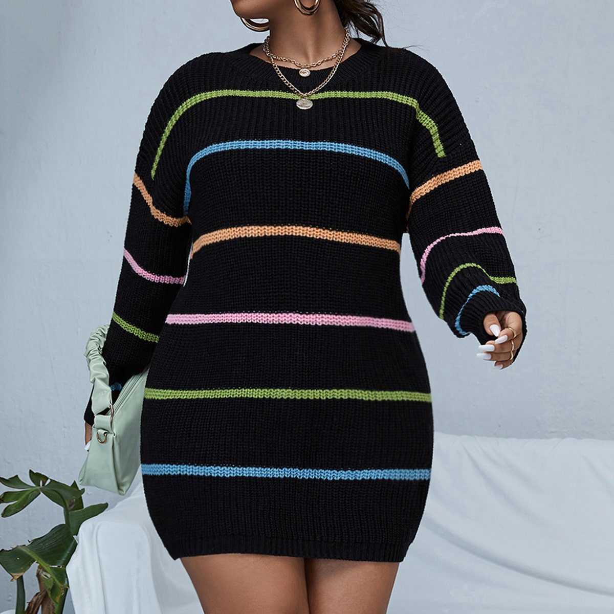 размера плюс Платье-свитер в полоску