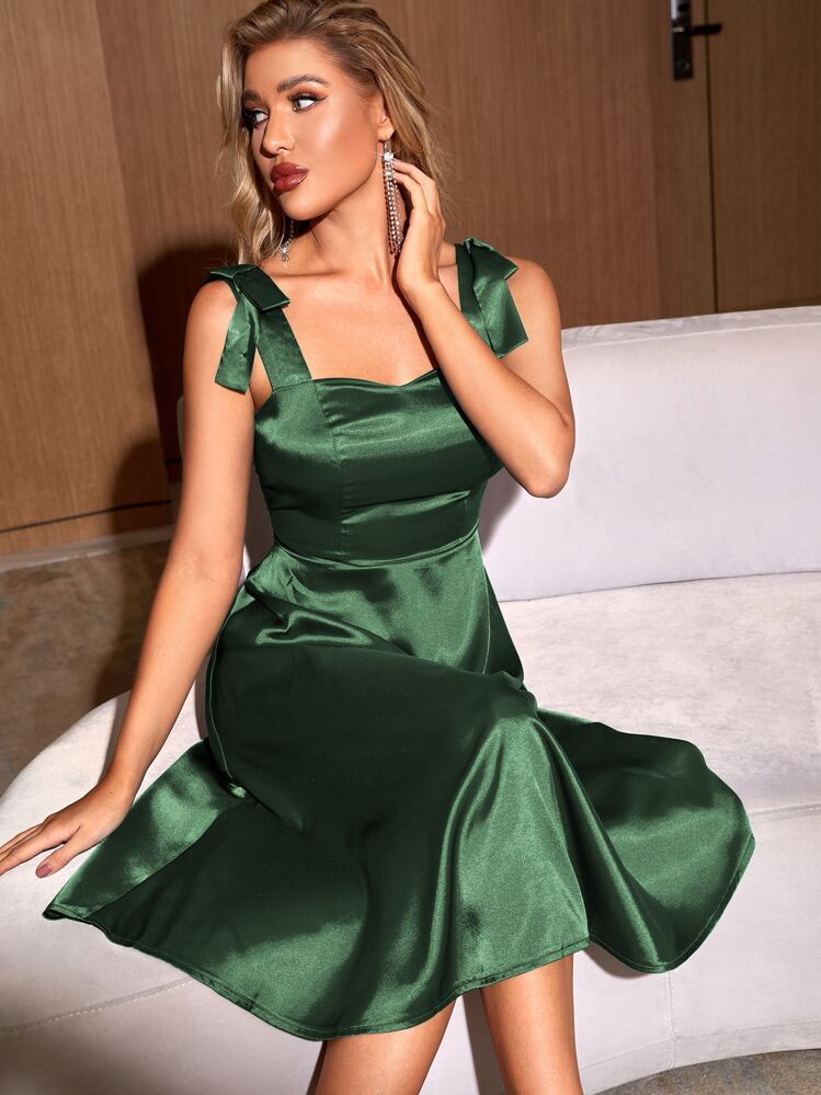 satin dress shein SHEIN BAE Satin Floral Print Cami Midi Dress