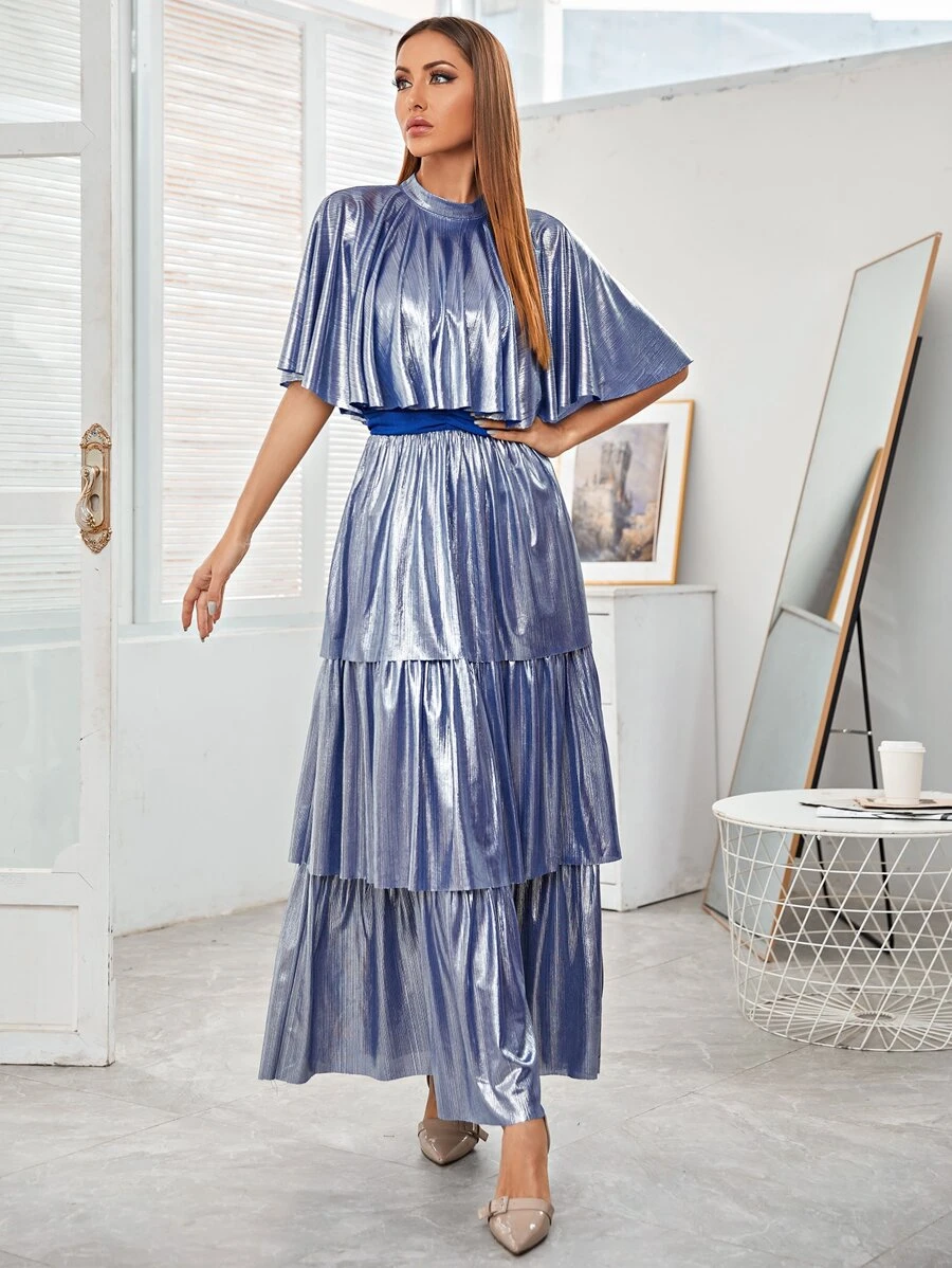 Đầm Nơ Bướm màu trơn Thanh lịch - Màu xanh lam - Xem 1