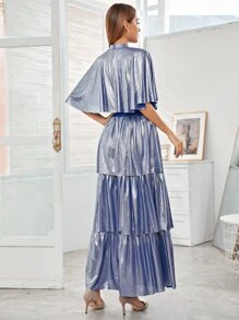 小高領多層下擺連衣裙 - 藍色 - 查看 2