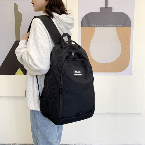 

Letter Patch Large Capacity Backpack, Black