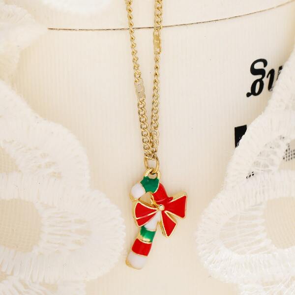 

Christmas Cane Pendant Necklace, Multicolor