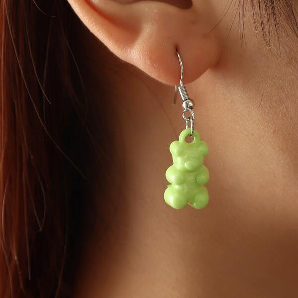 

Cartoon Bear Drop Earrings, Green