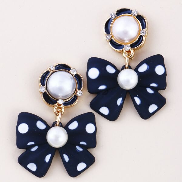 

Faux Pearl Decor Bow Drop Earrings, Multicolor