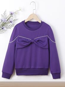 Girls Contrast Piping Bow Front Pullover - Violet Purple - View 1