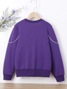 Girls Contrast Piping Bow Front Pullover - Violet Purple - View 2
