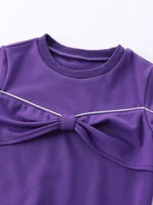 Girls Contrast Piping Bow Front Pullover - Violet Purple - View 4