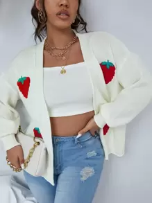 áo hở cổ kích thước lớn Nghề thêu Rau quả Giải trí - trắng - Xem 1