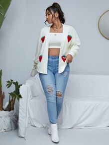 áo hở cổ kích thước lớn Nghề thêu Rau quả Giải trí - trắng - Xem 4