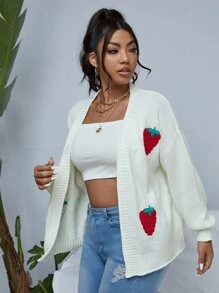 áo hở cổ kích thước lớn Nghề thêu Rau quả Giải trí - trắng - Xem 5