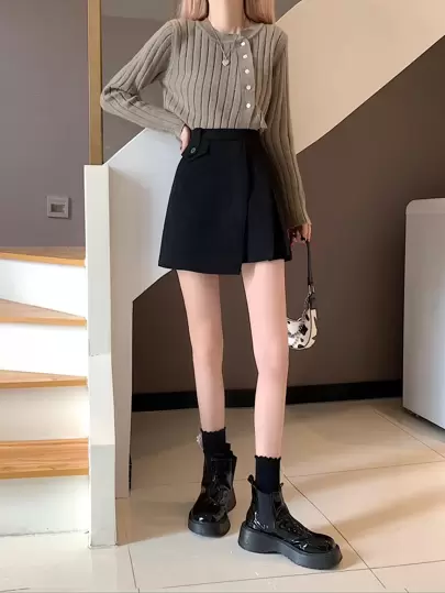 Solid Overlap Front Skirt