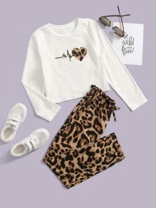 SHEIN Cô gái Tween In Trái tim Áo Và Báo Xà cạp Bộ - Nhiều màu - Xem 1