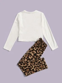 SHEIN Cô gái Tween In Trái tim Áo Và Báo Xà cạp Bộ - Nhiều màu - Xem 2