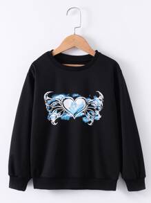 Niñas Sudadera con estampado de corazón - Negro - Ver 1