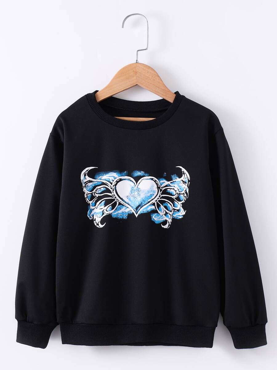 Niñas Sudadera con estampado de corazón - Negro - Ver 1