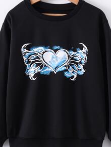 Niñas Sudadera con estampado de corazón - Negro - Ver 3