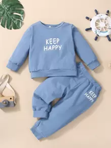 嬰兒標語圖案運動衫和衛褲 - 霧霾藍 - 查看 1