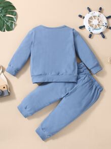 嬰兒標語圖案運動衫和衛褲 - 霧霾藍 - 查看 2