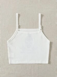 SHEIN EZwear Letter and Skull Print Rib-knit Crop Cami Top - White - View 2