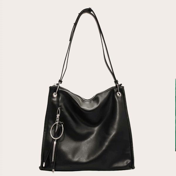 

Zip Front Bucket Bag, Black