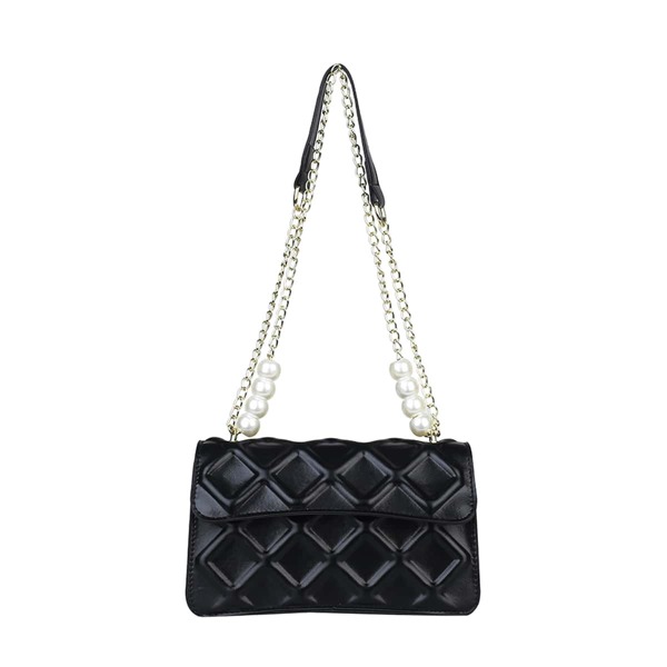 

Geometric Graphic Faux Pearl Decor Square Bag, Black