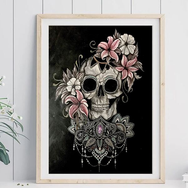 

Skull Pattern Unframed Painting, Multicolor