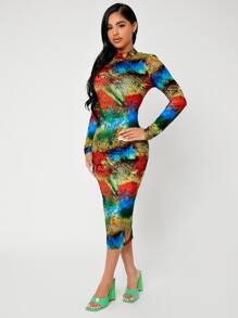 SHEIN SXY Đầm Chia Snakeskin In Thanh lịch - Nhiều màu - Xem 1