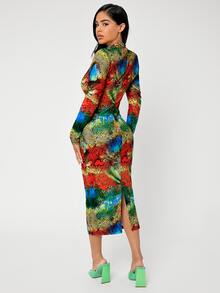 SHEIN SXY Đầm Chia Snakeskin In Thanh lịch - Nhiều màu - Xem 2