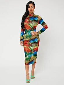 SHEIN SXY Đầm Chia Snakeskin In Thanh lịch - Nhiều màu - Xem 3