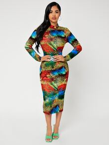 SHEIN SXY Đầm Chia Snakeskin In Thanh lịch - Nhiều màu - Xem 4