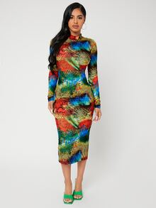 SHEIN SXY Đầm Chia Snakeskin In Thanh lịch - Nhiều màu - Xem 5