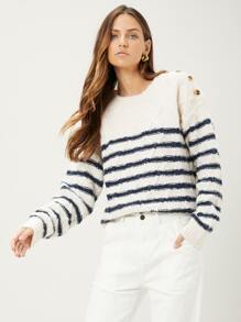 MOTF PREMIUM RELAXED FIT CABLE KNIT JUMPER - Blue and White - View 1