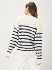 MOTF PREMIUM RELAXED FIT CABLE KNIT JUMPER - Blue and White - View 2