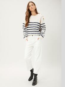 MOTF PREMIUM RELAXED FIT CABLE KNIT JUMPER - Blue and White - View 6