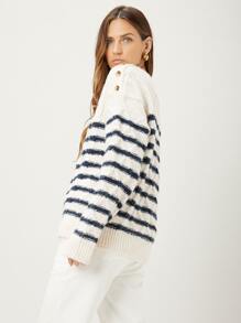 MOTF PREMIUM RELAXED FIT CABLE KNIT JUMPER - Blue and White - View 10