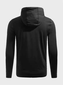 Fitness 男友风男式字母图案抽绳连帽运动夹克 - 黑色 - 查看 2